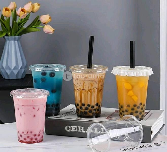 Clear Boba / Bubble Tea Cups With Flat Lid | 500ml | Pack Of 100