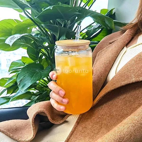 Glass Can With Bamboo Lid And Straw | 550 Ml