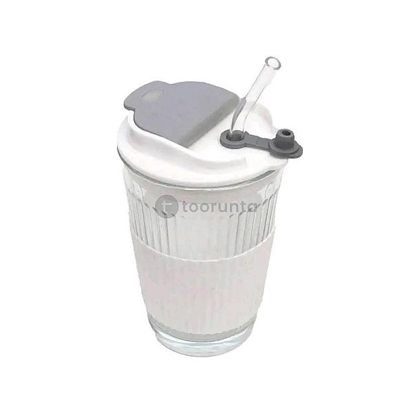 Drink Coffee Glass Cup With Lid And Straw And Sleeve | 500 Ml