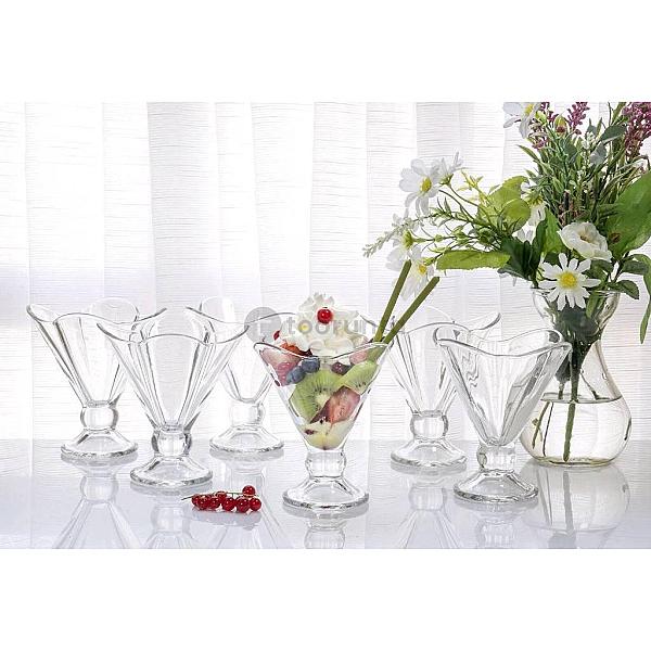 Ice Cream Parfait Fruit Salad Dessert Bowls Set Of 6 Clear Glass 6.75 Oz Footed