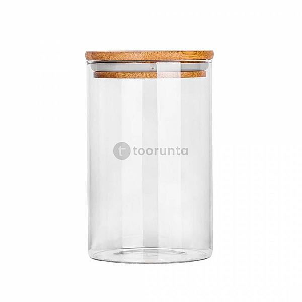 Cylindrical Glass Jars With Bamboo Lid 6.5 × 6.5 × 8 Cm | 300 Ml