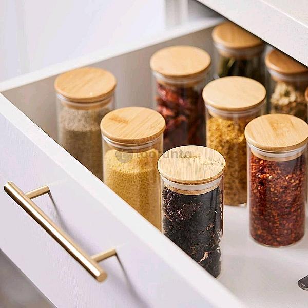 Cylindrical Glass Jars With Bamboo Lid 8.5 × 8.5 × 10 Cm | 700 Ml