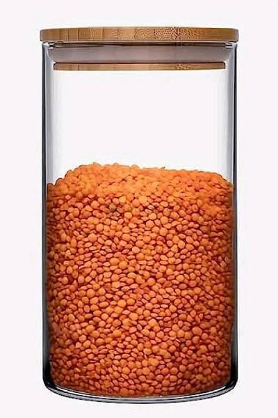 Cylindrical Glass Jars With Bamboo Lid 8.5 × 8.5 × 15 Cm | 1,000 Ml
