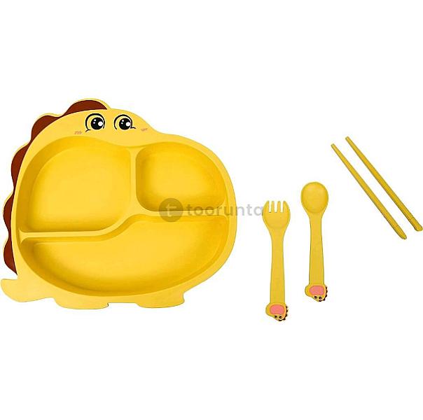 Dino Bamboo Fiber Feeding Set For Kids (5 Pcs Set) Bpa Free