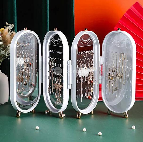 GlamStation / Foldable Jewelry Storage Box+ 4 Doors Earrings Display Stand Bracelet Necklace Organizer