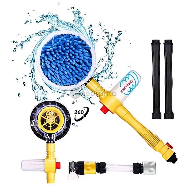 360° Rotating Car Wash Brush Kit With Detachable Handle & Garden Hose Nozzle | Microfiber Wash Mop For Scratch-free Car &