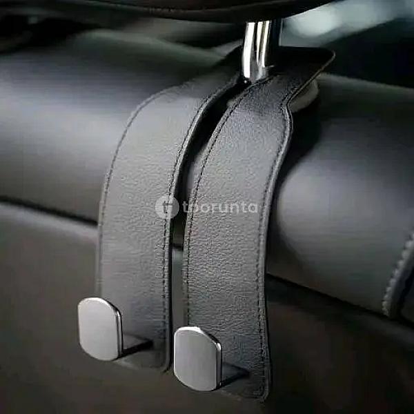 Car Headrest Storage Hooks | Soft Suede Dual Seat Back Hanger With Metal Alloy Hooks | Universal Organizer For Handbags, Grocery Bags, Clothes & Travel Essentials