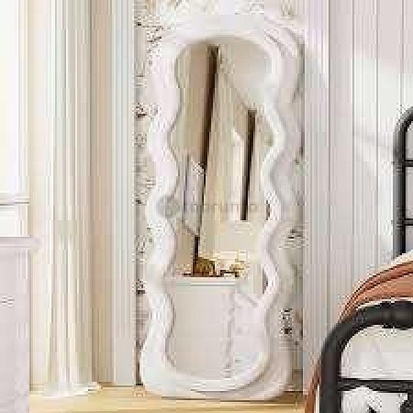Modern Wavy Teddy Velvet Full Length Mirror 160cm X 60cm White Decorative Wall Mirror
