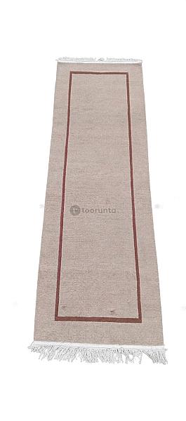 Nepali Handknotted Hemp & Wool Runner Rug 64x193 Cm Beige Plain Border Style 60 Knots With Fringes
