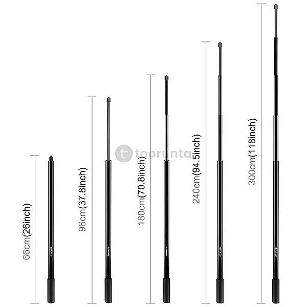 3m Metal Selfie Stick Monopod For Insta360 One Rs / X2 / X3 / X4 (Black)