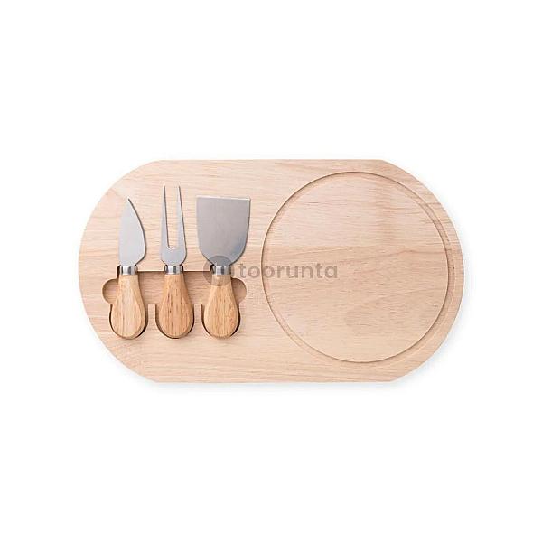 Wooden Cheese Board & Knife Set | Eotia Brand Premium Wooden Serving Tray With 3 Stainless Steel Cheese Knives & Fork | Charcuterie Board For Cheese, Pizza, Fruits & Snacks