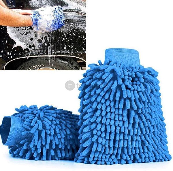 Blue Color Wash Gloves For Cleaning Car And Other Vehicles