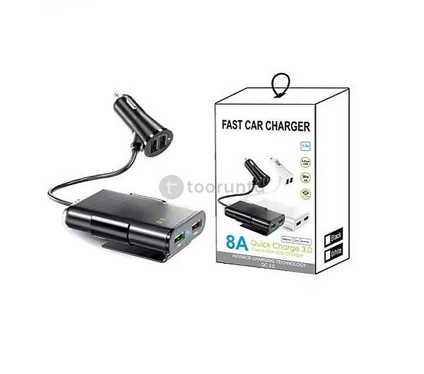 Car Charger | 4 Usb Ports Qc3.0 Backseat Clip Car Charger With Extension Cable For Phone Rear Back Seat Vehicle Quick Charge Adapter | Fast Car Charger