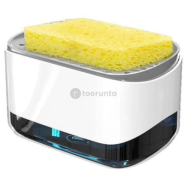 Soap Dispenser With Sponge Holder For Kitchen Sink | Press Type Liquid Dishwashing Soap Pump Container | Countertop Soap Dispenser With Sponge Tray | Manual Soap Dispenser For Home Kitchen Bathroom Cl