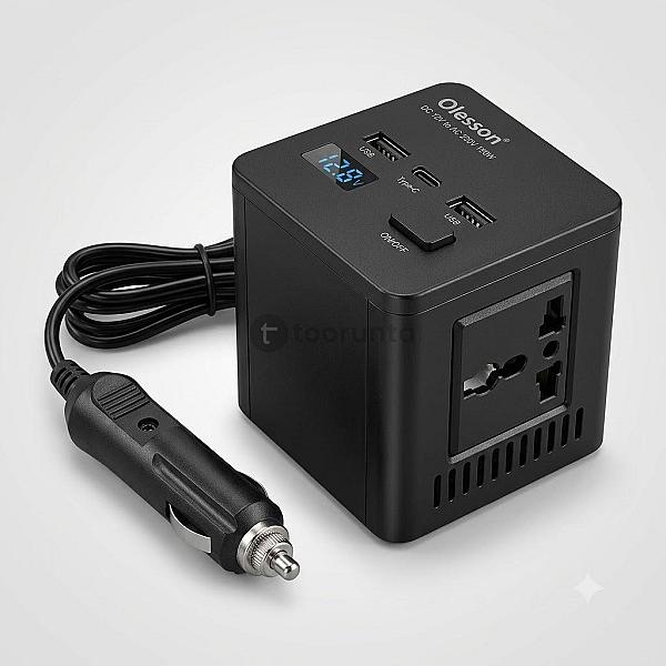 Car Power Inverter 150w | Dc 12v To Ac 220v Converter | Multi-port Charger With Dual 2.1a Usb, Type-c, Universal Ac Socket | Led Digital Voltage Display Cube Inverter For Cars & Suvs