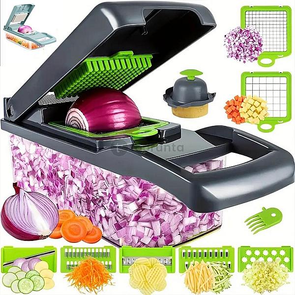 14-in-1 Multifunction Vegetable Chopper & Slicer With Container | Manual Food Cutter, Onion Dicer, Fruit Slicer, Grater & Kitchen Vegetable Chopper | Kitchen Appliance | Easy Slicing