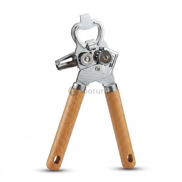 Manual Can Opener With Wooden Handle | Eotia Brands Stainless Steel Head Multifunction Can & Bottle Opener | Heavy Duty Kitchen Tin Opener
