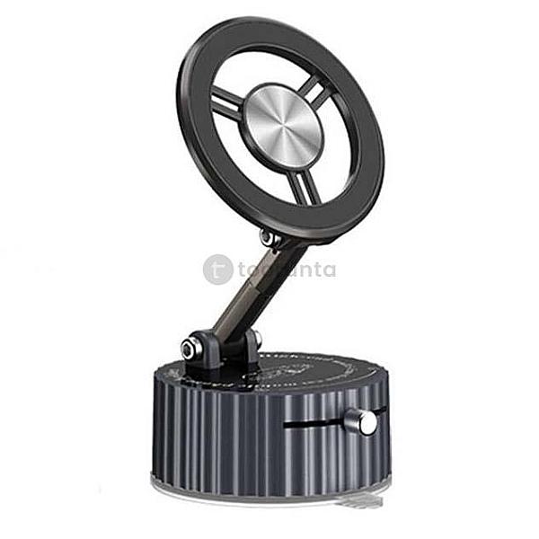 Triple Axis Vacuum Magnetic Phone Holder with Magnets adn Zinc Alloy + ABS build | Foldable 360° Adjustable Car Phone Mount | Strong Vacuum Suction Stand for Dashboard, Windshield, Kitchen, Office & H