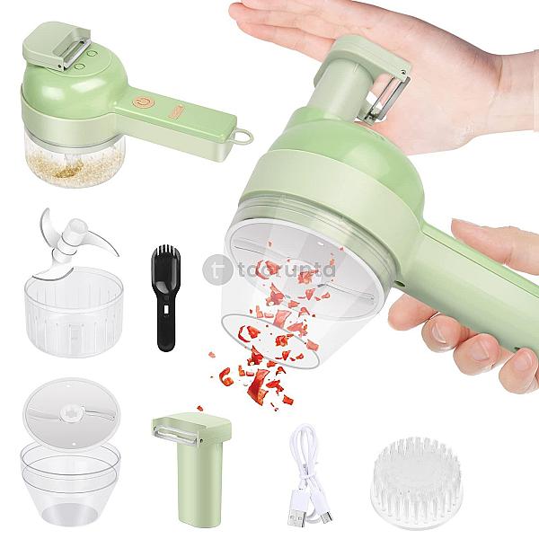 4-in-1 Electric Vegetable Chopper | USB Rechargeable Handheld Food Processor with Garlic Chopper, Fruit Slicer, Egg Whisk & Meat Mincer | Portable Mini Food Chopper for Kitchen