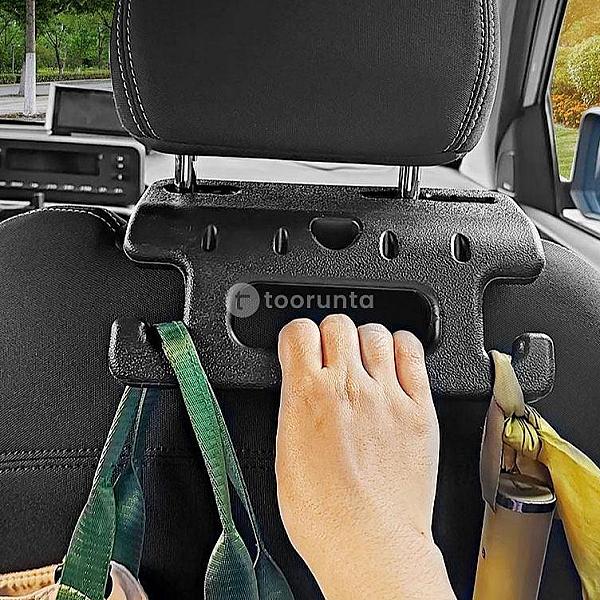 Car Headrest Hook with Safety Handle | Arm Rest | Multi-Functional Car Seat Back Storage Hook | Heavy-Duty Organizer for Grocery Bags, Handbags, Umbrellas & Accessories