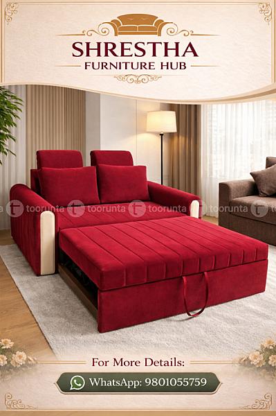 Urban Convertible Loveseat Sleeper Sofa Couch Bed With 2 Soft Cushion, Red