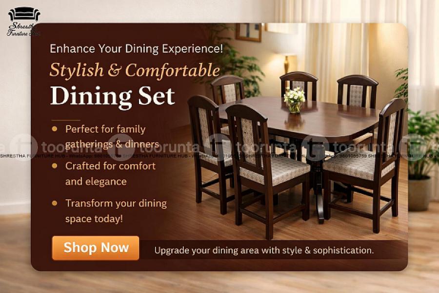 6 Seater Dark Brown High Wooden Quality Dinning Table Set With Formica Finishing And Durable Paint