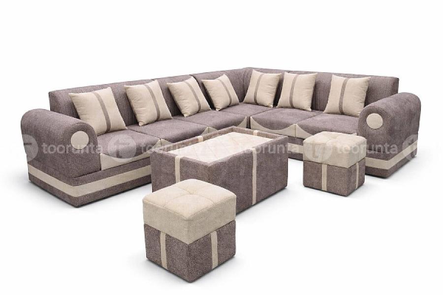 Premium Luxury L Shaped Velvet Sofa Set For Living Room Office With Tea Table, Couple Dice Shaped Seats/muda, Grey