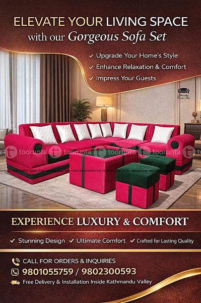 Premium Luxury L Shaped Roma Velvet Sofa Set For Living Room Office With Tea Table,couple Dice Shaped Seats/muda, Red