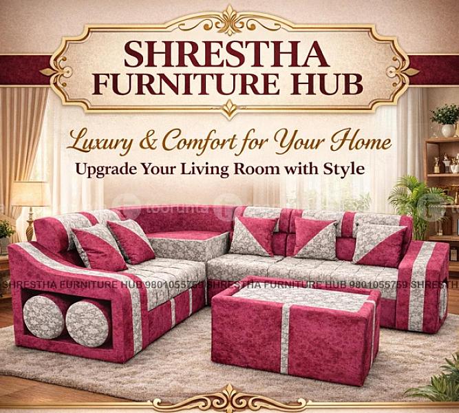 Royal Designed L Shaped Sofa Set For Living Room Office With Tea Table Cushion And Sitting Muda Sets,red Pink