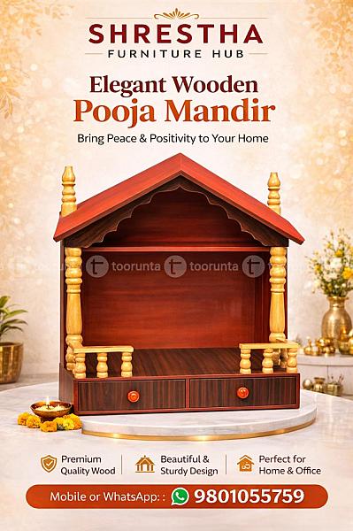 Premium Wooden Pooja Mandir With 2 Drawers