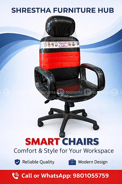Executive Office Chair With Armrests & Wheels, Smart Revolving Chair Black Red