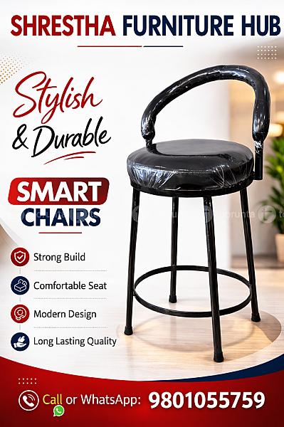 Round Bar Stool Chair With Backrest Black