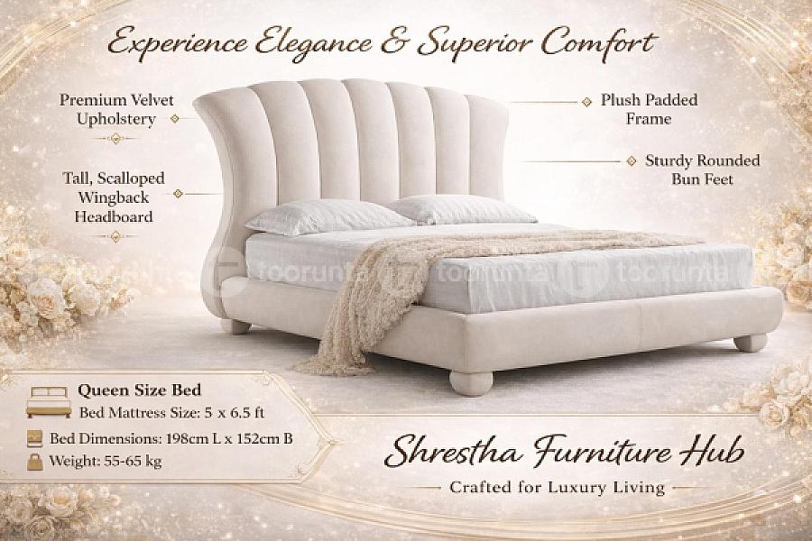 Modern Sculpted Wingback Headboard Queen Size(5*6.5ft) Bed