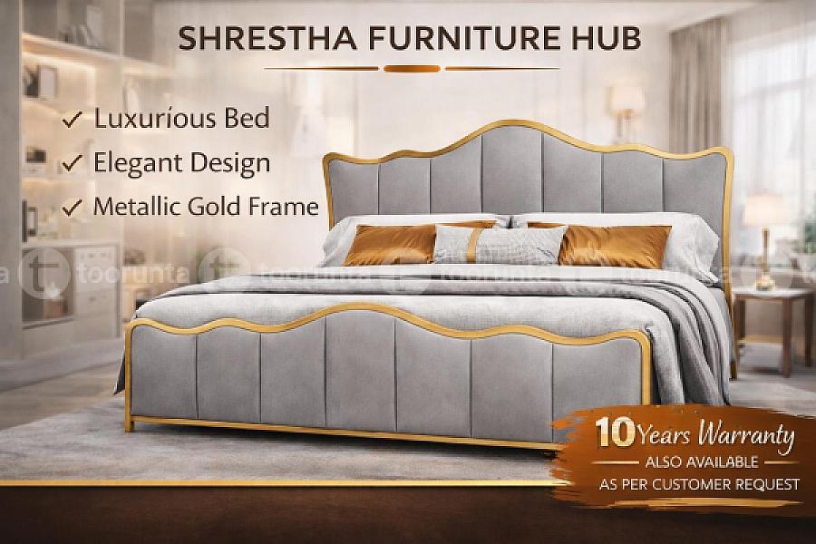 Luxury Designed Grey & Gold Designer Queen Size(5*6.5ft) Bed