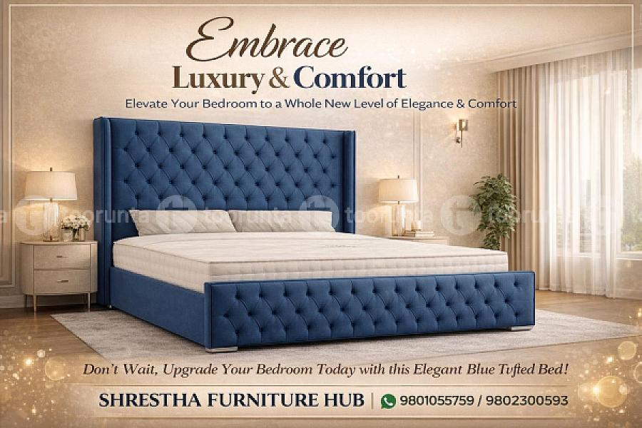 Premium Velvet Upholstered Platform Frame Queen Size(5*6.5ft) Bed With Deep Button Tufting