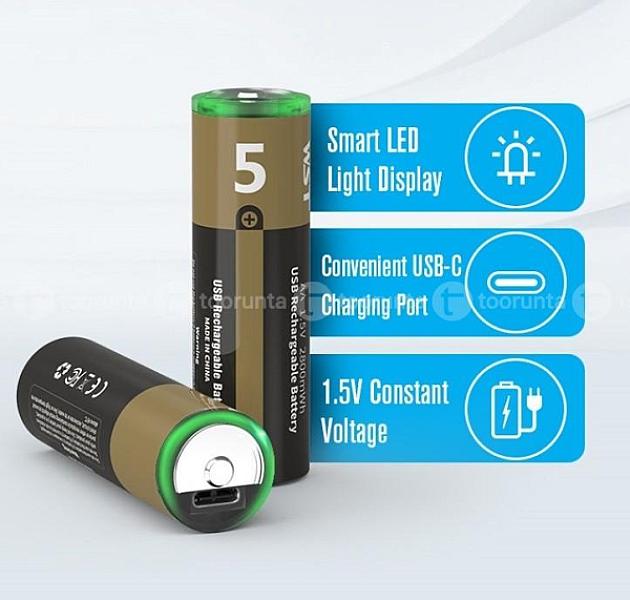 Wst Type C Rechargeable Aa Batteries 1 Pair