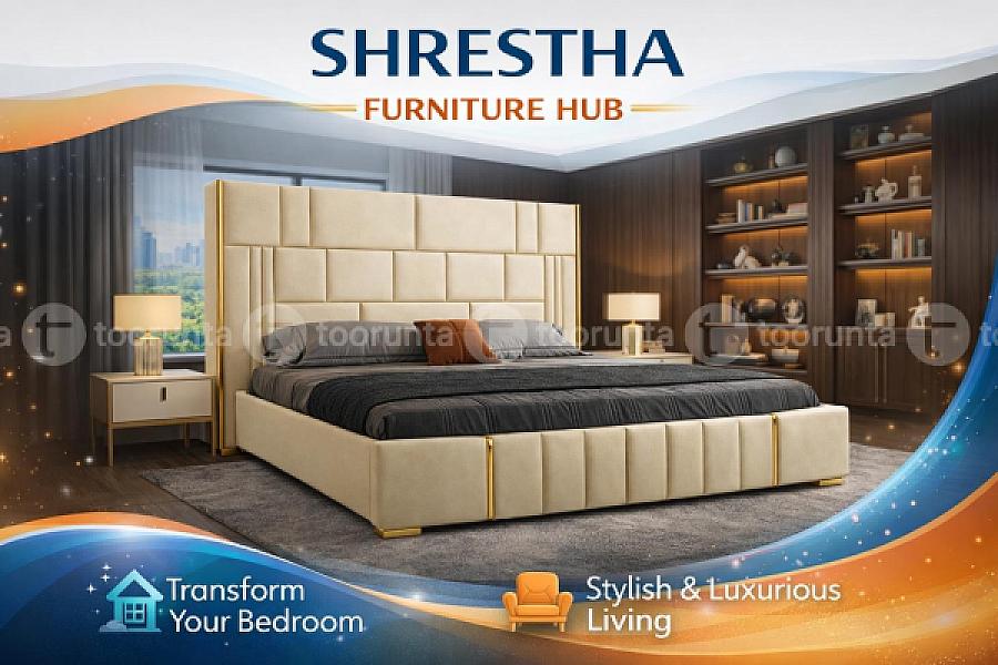 Modern Executive Velvet Queen Size(5*6.5ft) Platform Bed With Geometric Panel Tufting