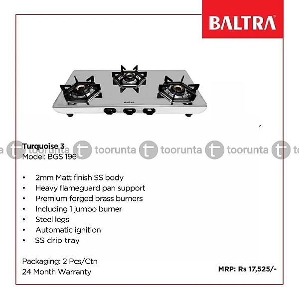 Baltra Turquoise 3 Burner Gas Stove Bgs196