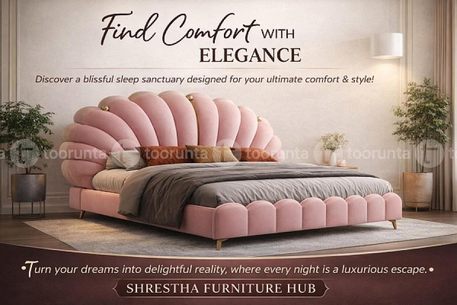 Modern Luxury Pink Velvet Shell Design Queen Size(5*6.5ft) Bed
