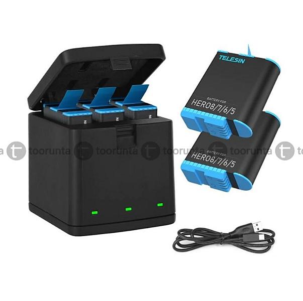 Telesin 3 Slots Led Storage Charger Box For Gopro Hero 8/7/6/5