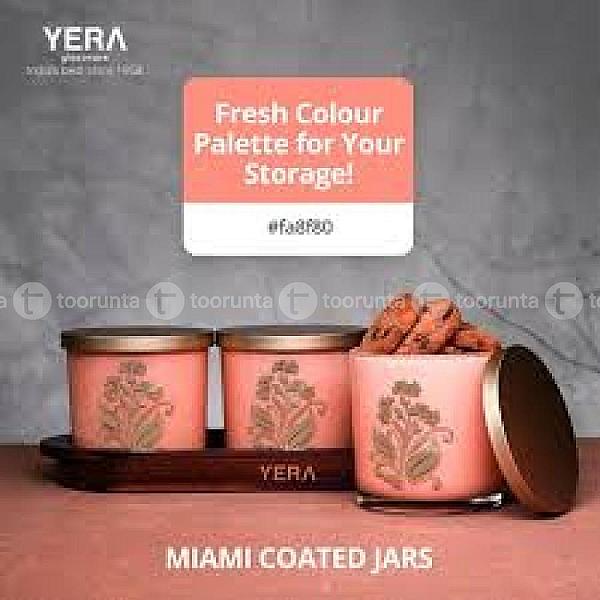 Yera Miami 540 Ml Glass Storage Jar With Metallic Lid | Pink | 2 Pc
