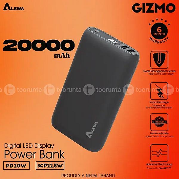 Alewa Gizmo 20000mah Powerbank 22.5 Watt Fast Charging | Pd20w | Digital Display