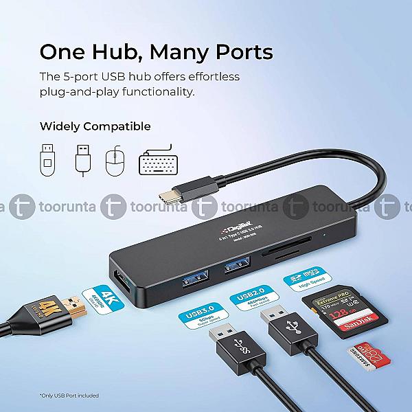 Digitek Duh 005 5 In 1 Type-c Usb Hub With Hdmi, Usb, Sd/tf Card Reader