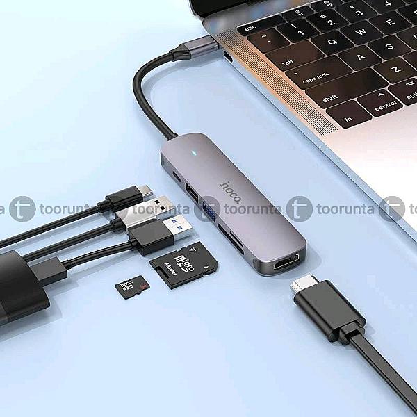 Hoco Hb28 Type C Hub Hdtv + Pd + Usb3.0 + Usb2.0 + Sd + Tf