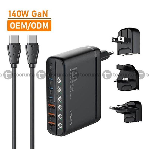 Ldnio A6140c 140w Fast Charging 6 Usb Ports Led Display Gan Charger Adapter