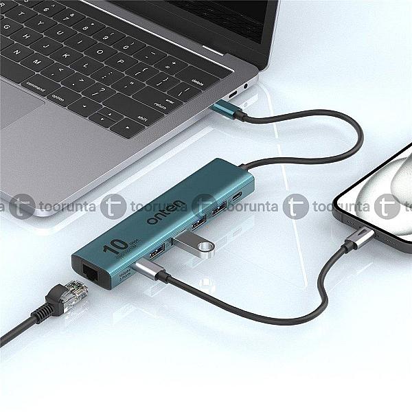 Onten Uc616 Usb-c To Gigabit Ethernet Adapter 3 Usb3.2 Gen2 + 2 Usb2.0 + Usb-c Power Port Hub