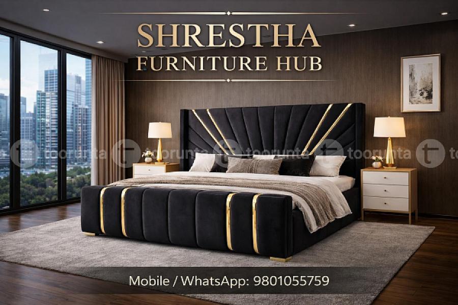 Black Velvet With Sunburst Gold Inlays Designed High Profile Queen Size(5*6.5ft)