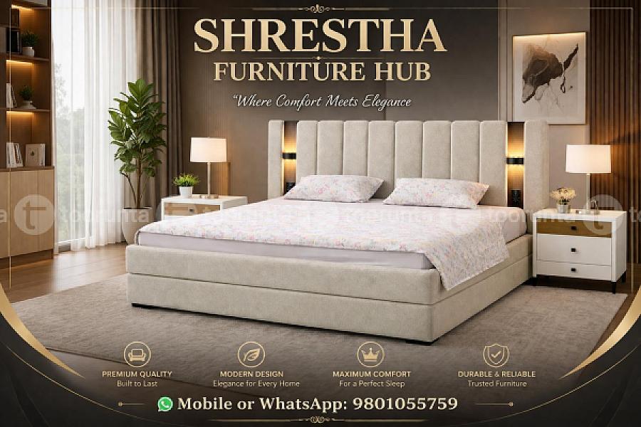 Luminous Modern Haven Platform Queen Size(5*6.5ft) Bed With Side Lamp Table