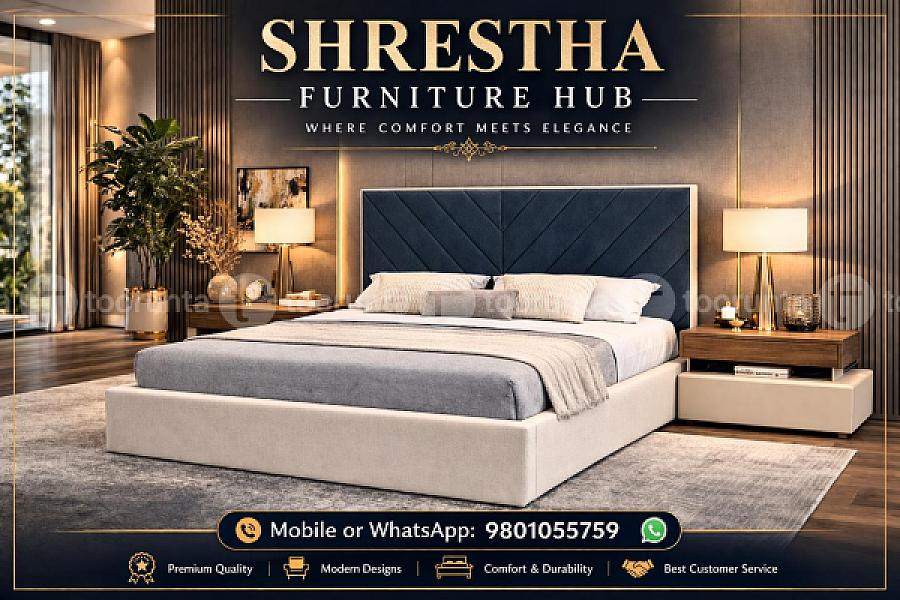 Alpine Peak Designer Queen Size(5*6.5ft) Luxury Bed With Tufted Headboard – Navy Blue