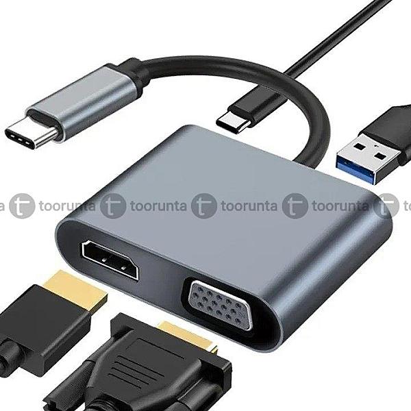 Usb C Hub 4 In 1 4k Hdmi Vga Adapter With Usb 3.0 Type-c Dongle